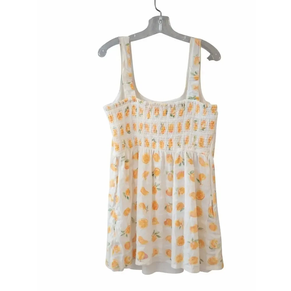 Japna Cream Mini Dress with Yellow Orange Print Linen Blend - Picture 4 of 6